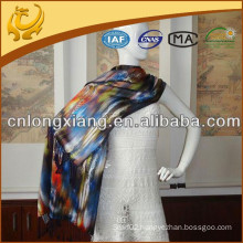 Digital full Printing long fringe 100% Pure Silk Shawl